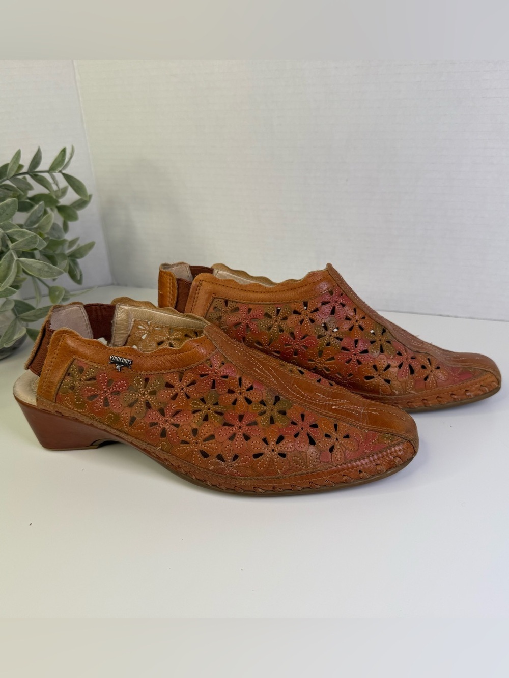 Pikolinos Romana Multitone Floral Leather Cut Out Brown Slip On Mules Size 38 - Picture 7 of 16